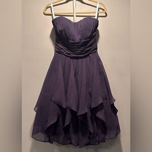 David’s Bridal Purple Chiffon Strapless Sweetheart Neckline Handkerchief Hem 2